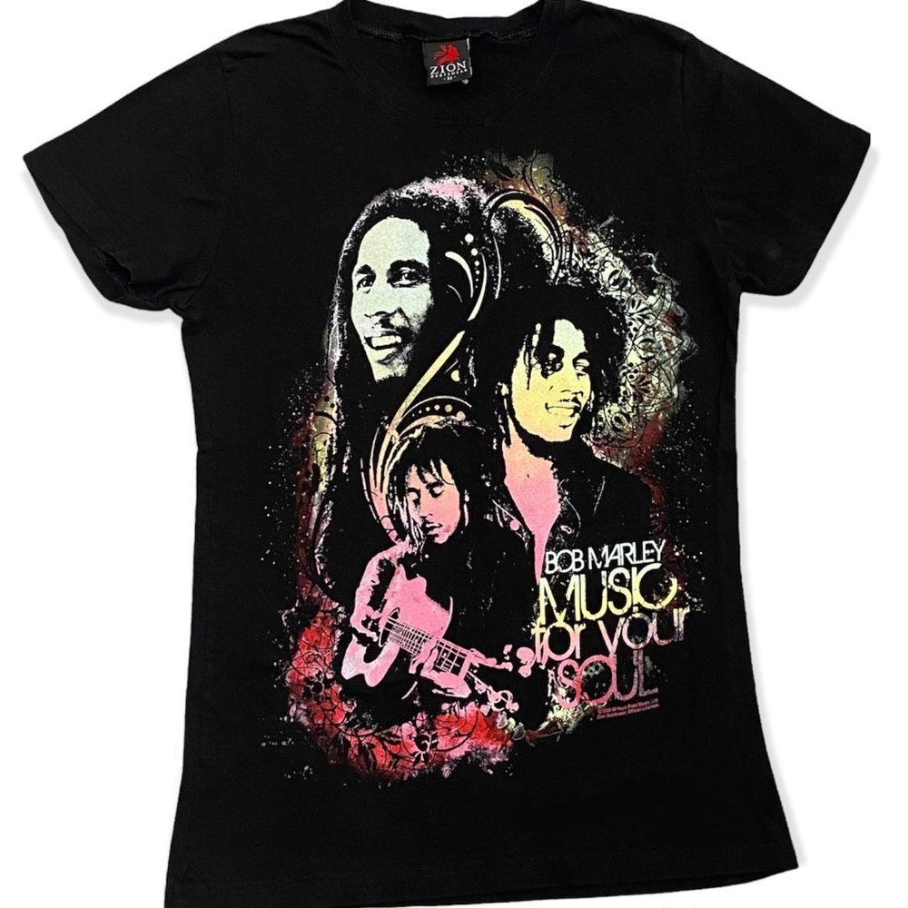 ZION Rootswear Bob Marley Black Graphic Tee Medium ‘MUSIC for your SOUL' 2009
